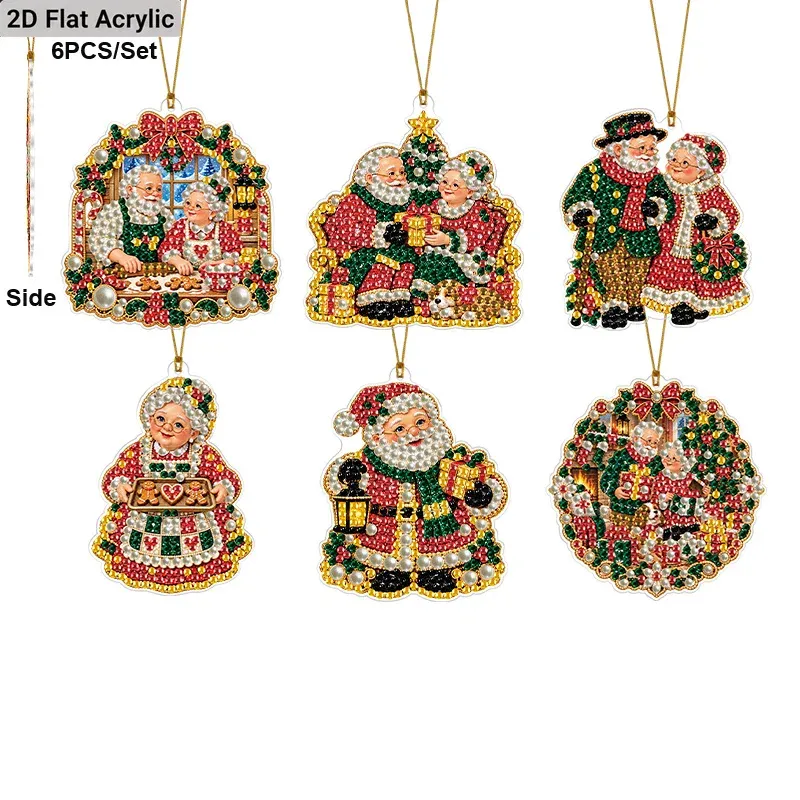 12 Diamantmalerei Weihnachtsornamente 8 cm Herr und Frau Claus