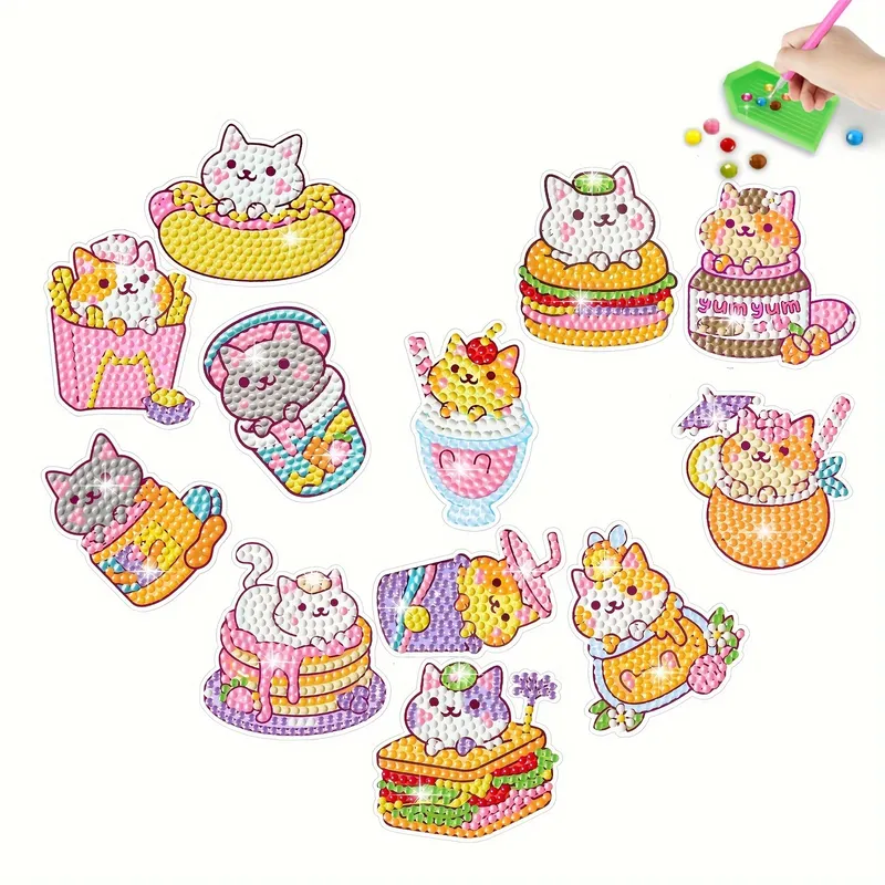 12-teiliges Diamantmalerei Set Katzen Mosaik Aufkleber Basteln Geschenk
