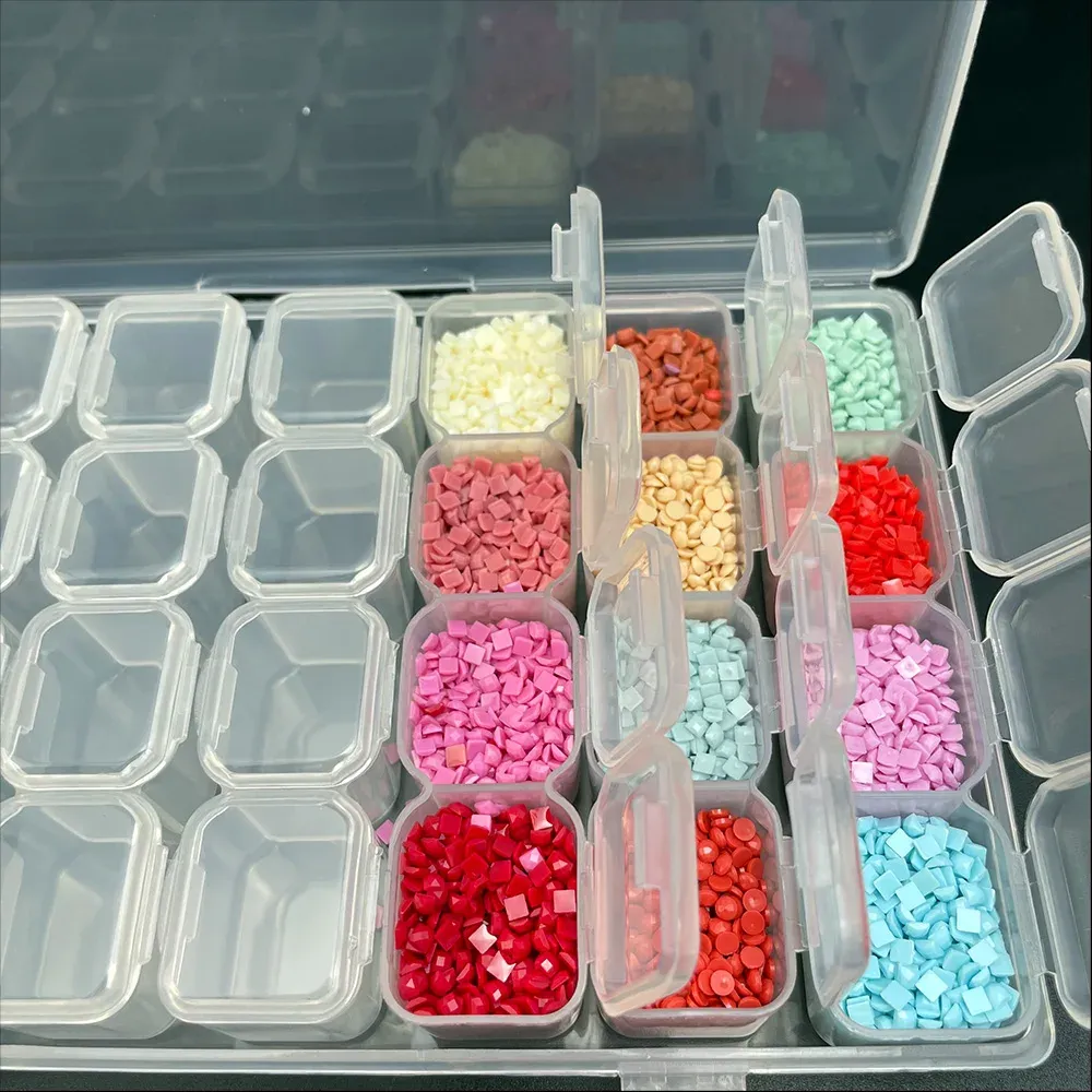 28 Gitter Diamantmalerei Aufbewahrungsbox mit Trichter Zubehör