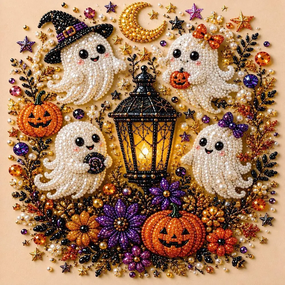 3D Diamantmalerei Set Halloween Geister und Kürbis