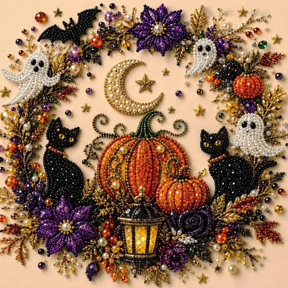 3D Diamantmalerei Set Halloween Geister und Kürbis