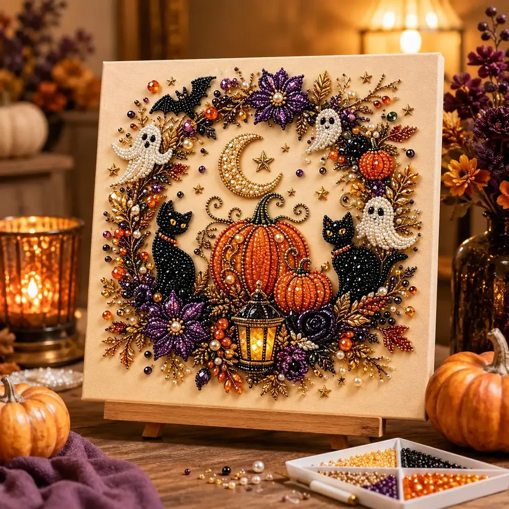 3D Diamantmalerei Set Halloween Geister und Kürbis