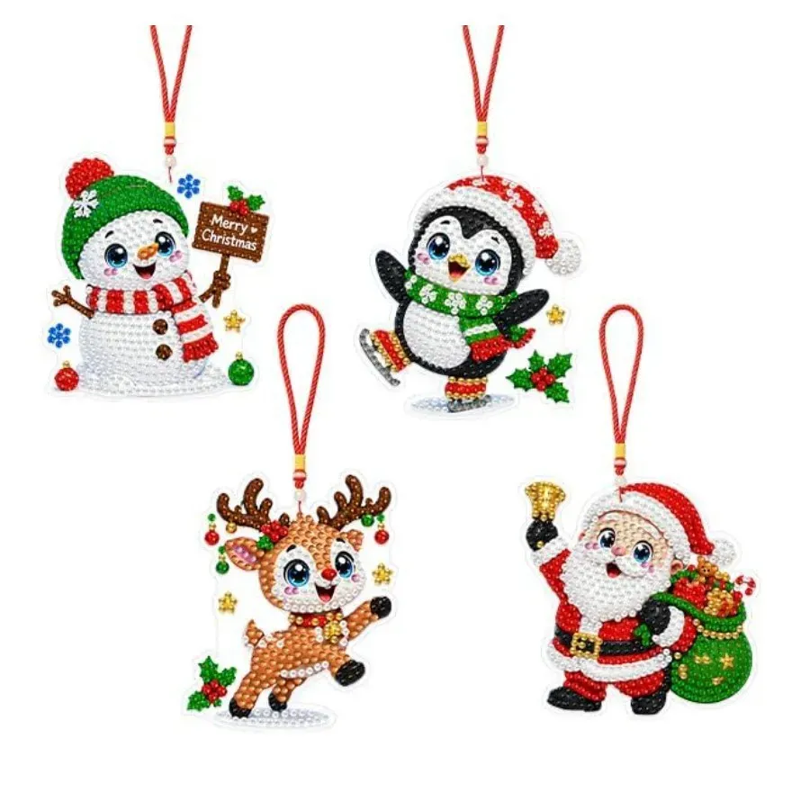 4er Set Diamantmalerei Baumschmuck für Weihnachten