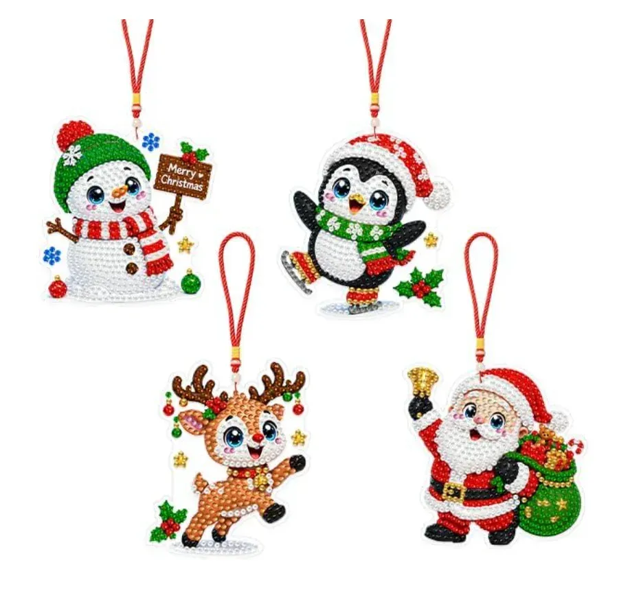 4er Set Diamantmalerei Baumschmuck für Weihnachten