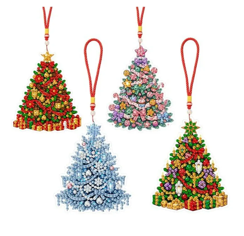4er Set Diamantmalerei Baumschmuck für Weihnachten