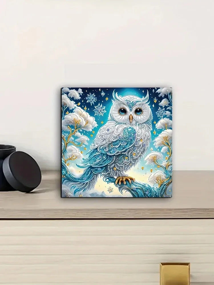 5D Diamantmalerei Eulen auf Ast mit Kristall und Acryldiamanten