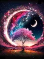 5D Diamantmalerei Fantasie Mond Baum Landschaft mit Vollbohrern – Farbe FDX1533