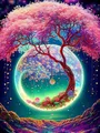 5D Diamantmalerei Fantasie Mond Baum Landschaft mit Vollbohrern – Farbe FDX1531