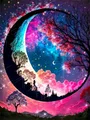 5D Diamantmalerei Fantasie Mond Baum Landschaft mit Vollbohrern – Farbe FDX1527