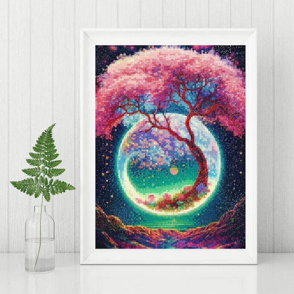5D Diamantmalerei Fantasie Mond Baum Landschaft mit Vollbohrern
