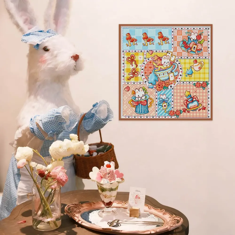 5D Diamantmalerei Hase Tee Party Vollquadrat für Erwachsene Kunsthandwerk