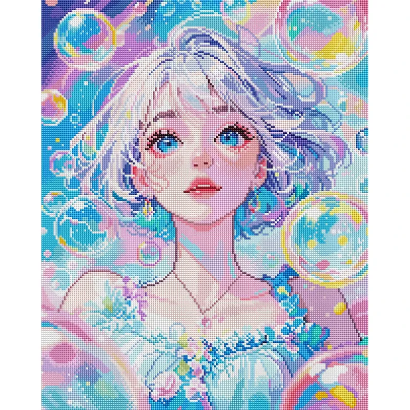 5D Diamantmalerei Mädchen Blasen bunt Vollquadrat AB 40x50cm