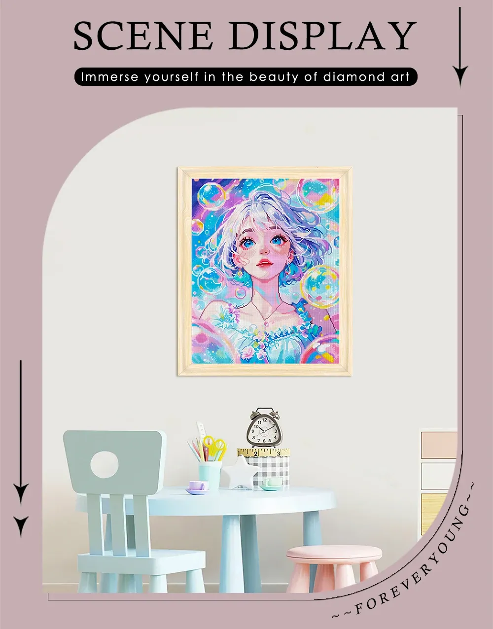5D Diamantmalerei Mädchen Blasen bunt Vollquadrat AB 40x50cm