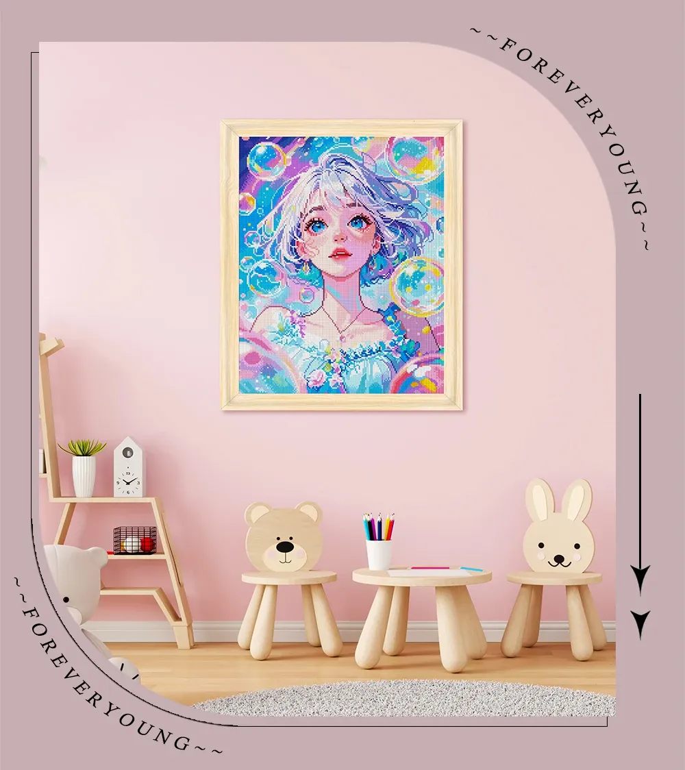 5D Diamantmalerei Mädchen Blasen bunt Vollquadrat AB 40x50cm