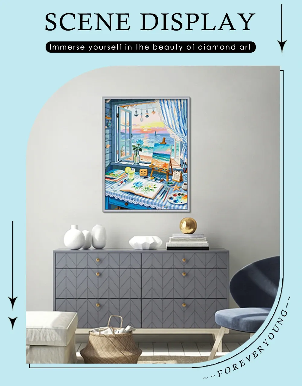 5D Diamantmalerei Meeresruhe Sommer Vollquadrat AB 45x60cm