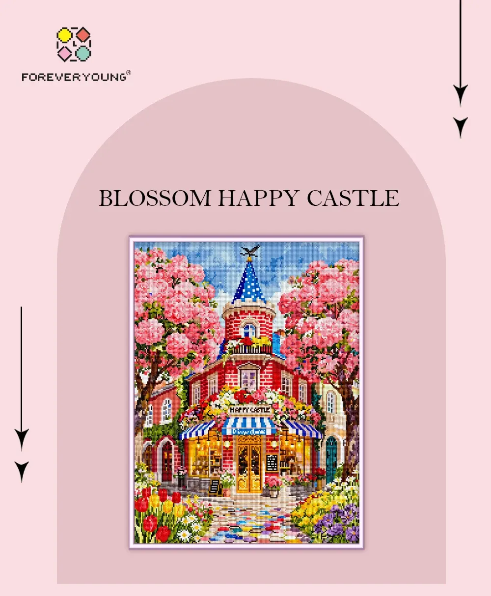 5D Diamantmalerei Schloss Glücklich Vollquadrat AB 45x60cm
