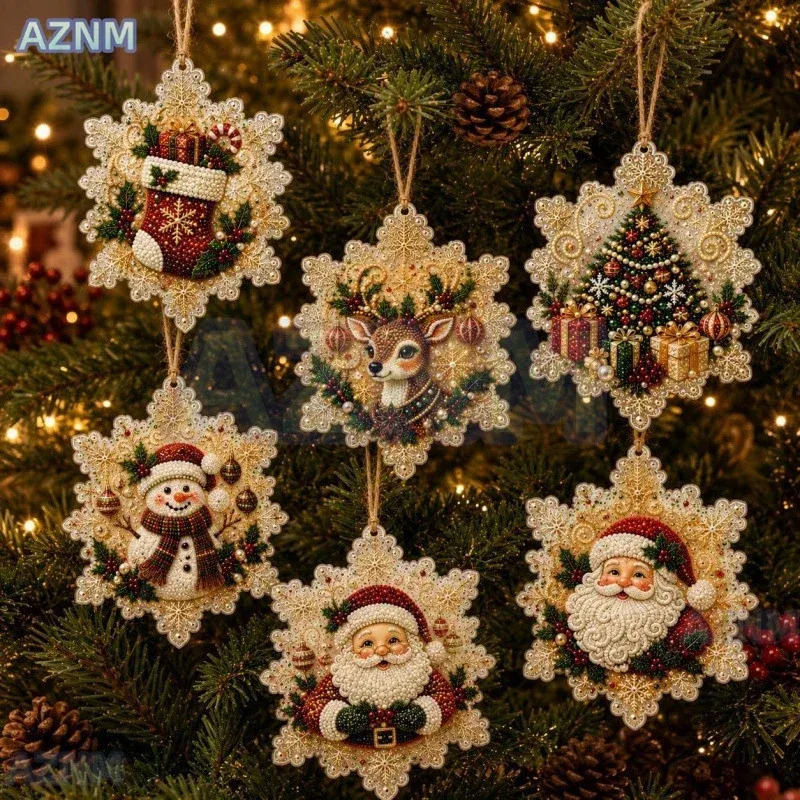 6 Diamantmalerei Weihnachtsanhänger 10 cm Set