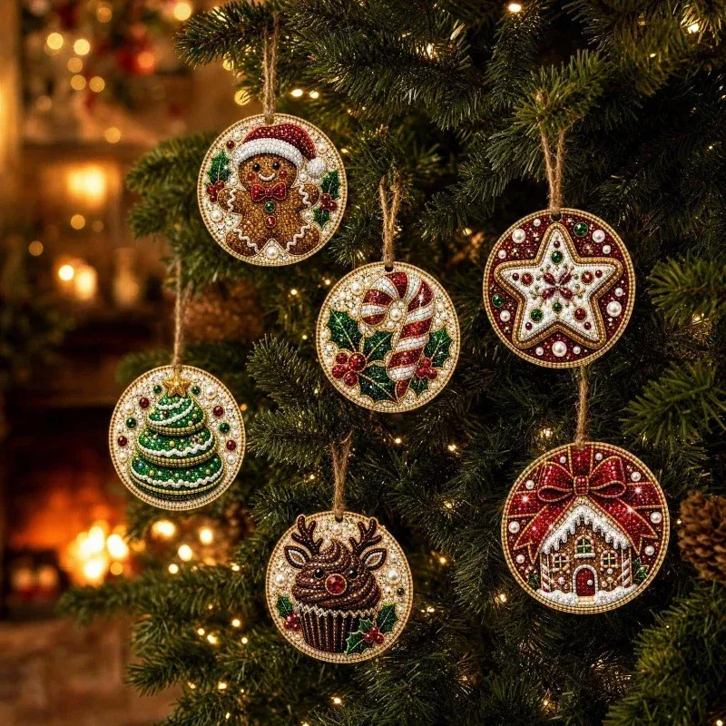 6 Diamantmalerei Weihnachtsanhänger 10 cm Set