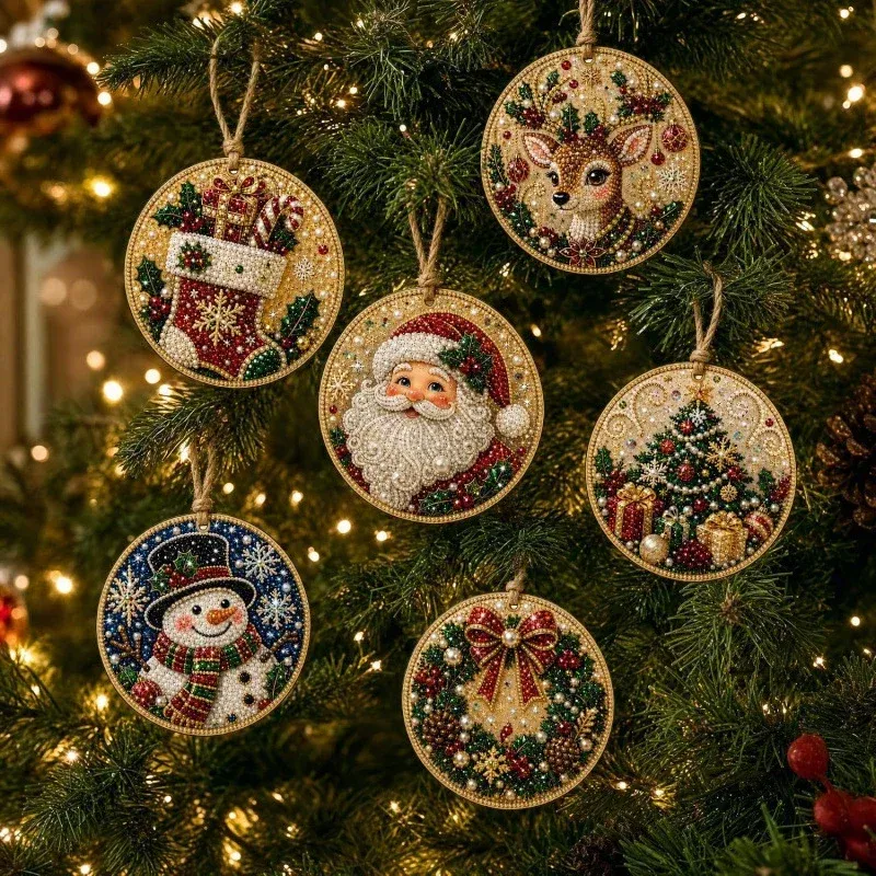 6 Diamantmalerei Weihnachtsanhänger 10 cm Set