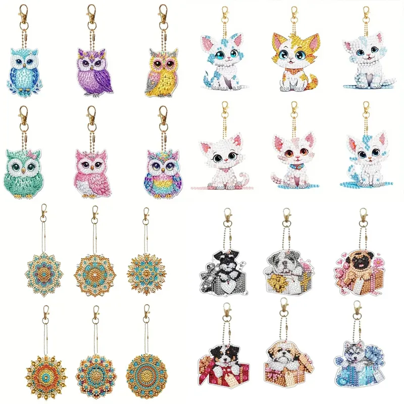 6er Set Diamant Schlüsselanhänger Tiere Eule