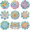 8er Set Diamantmalerei Untersetzer Lotus Muster für Erwachsene – Farbe BD262