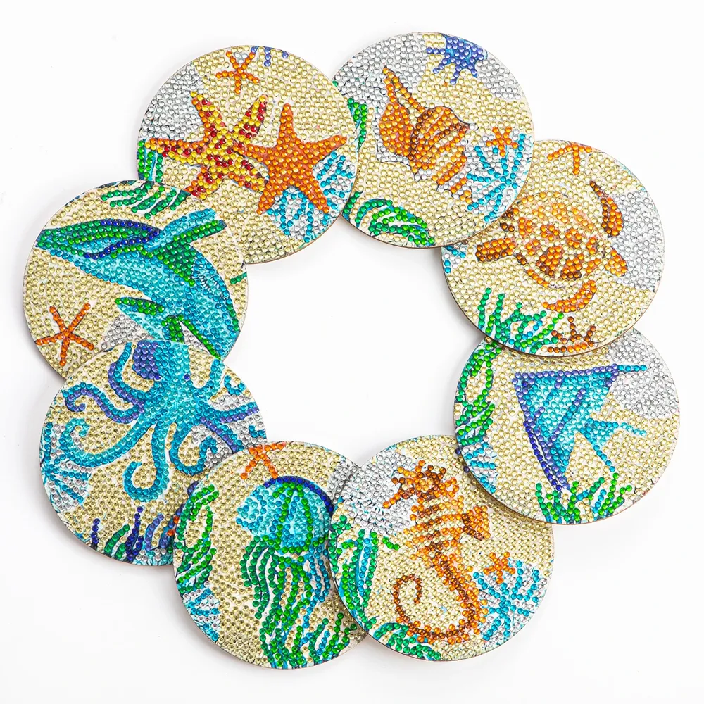 8er Set Diamantmalerei Untersetzer Tierbecher Kissen mit Halter