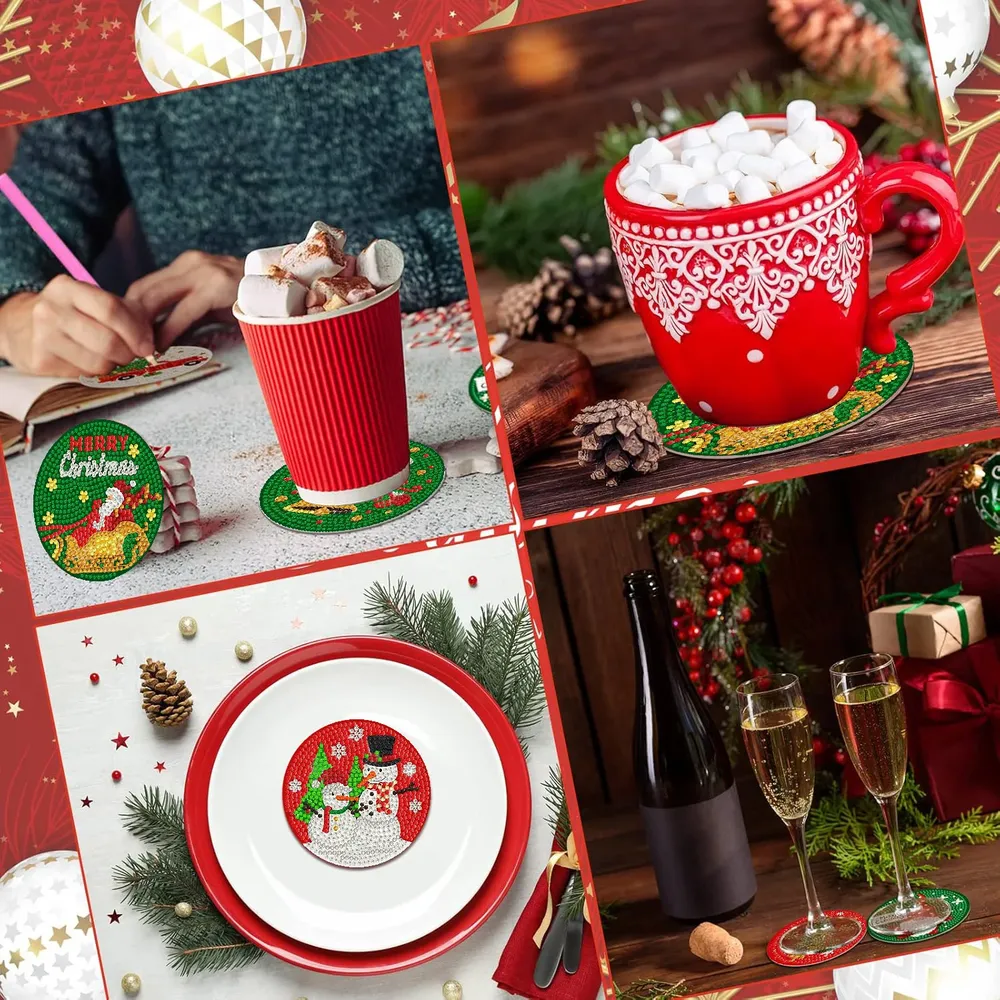 8er Set Weihnachtsmuster Diamantmalerei Untersetzer für Kinder