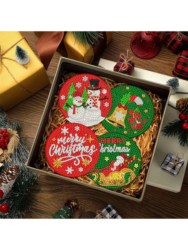 8er Set Weihnachtsmuster Diamantmalerei Untersetzer für Kinder