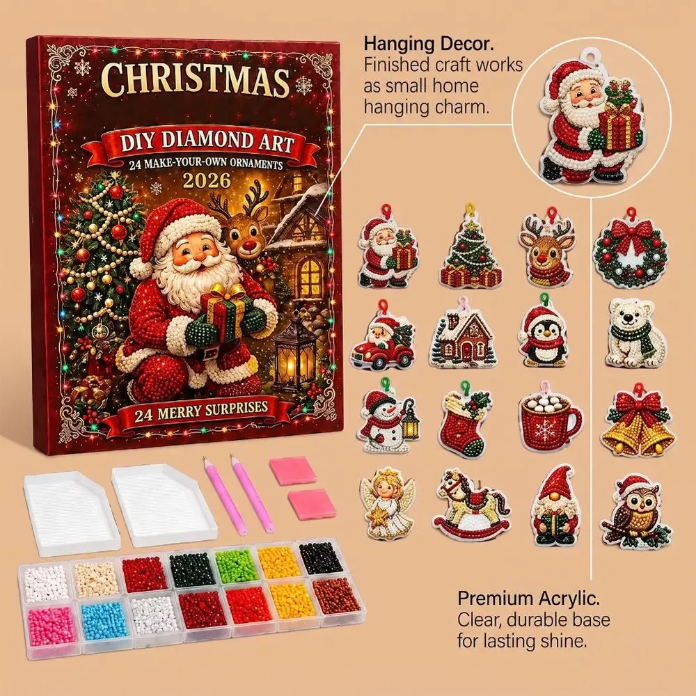 Adventskalender 24 Anhänger Weihnachten Baumschmuck Tier/Santa
