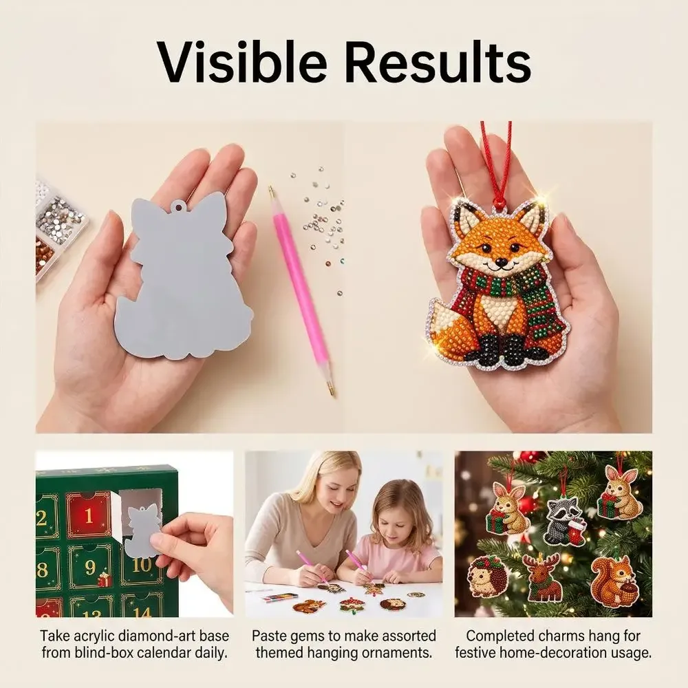 Adventskalender 24 Anhänger Weihnachten Baumschmuck Tier/Santa