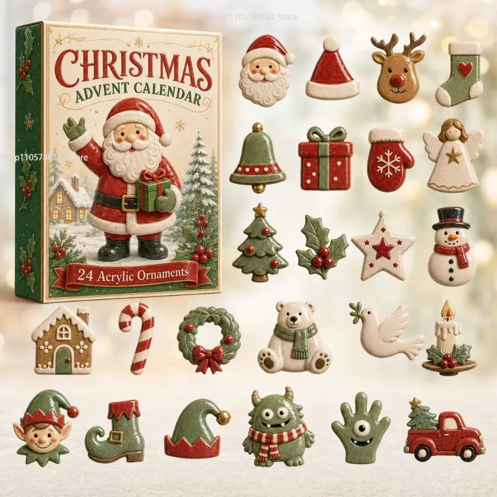 Adventskalender 24 Figuren Weihnachtsbaum Anhänger Acryl