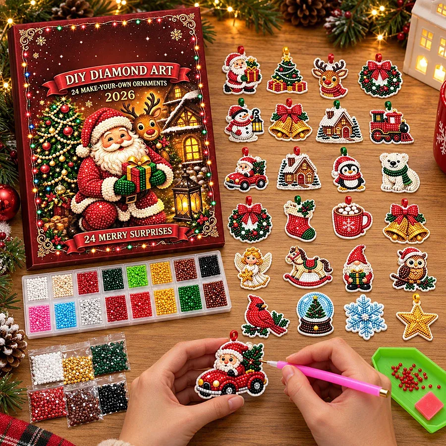 Adventskalender Diamantmalerei 24 Ornamente Weihnachtsbaum Anhänger