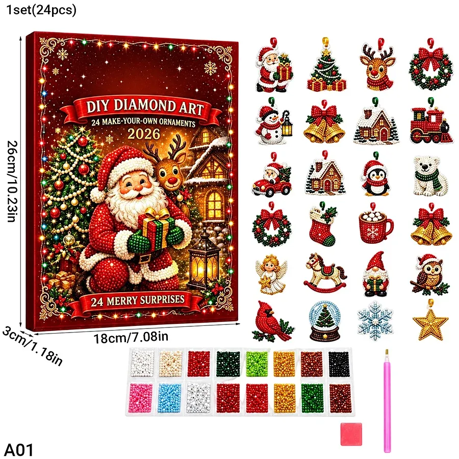 Adventskalender Diamantmalerei 24 Ornamente Weihnachtsbaum Anhänger