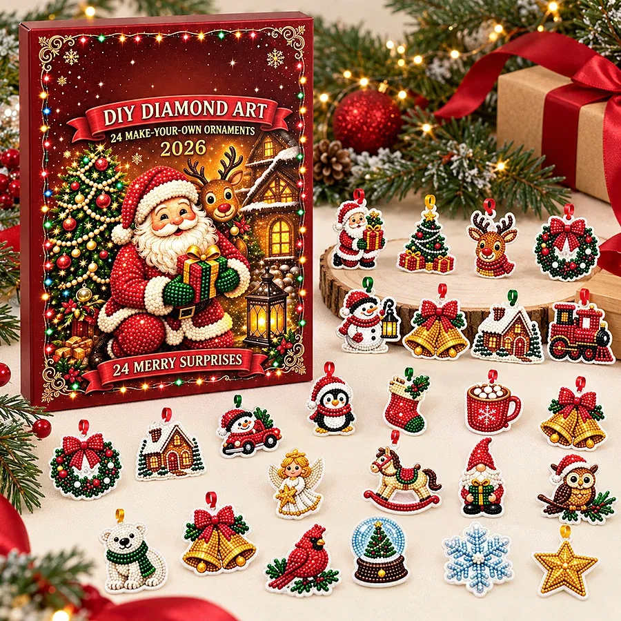 Adventskalender Diamantmalerei 24 Ornamente Weihnachtsbaum Anhänger