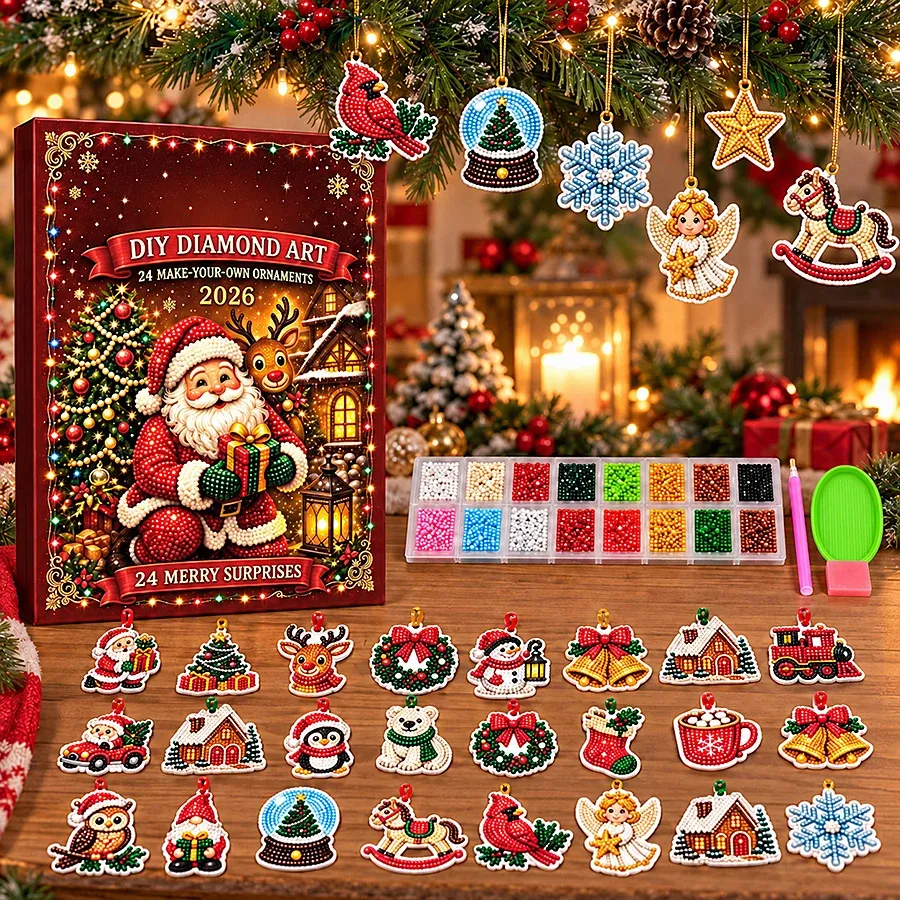 Adventskalender Diamantmalerei 24 Ornamente Weihnachtsbaum Anhänger