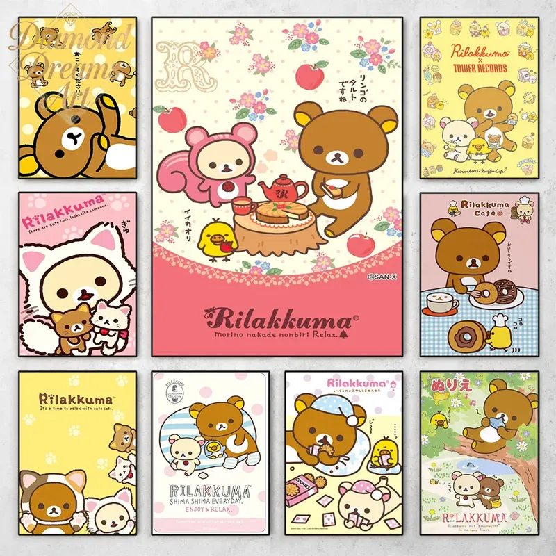Anime Cartoon Rilakkuma Diamantzeichnung Manga Bär Katze 20x30cm bis 50x70cm
