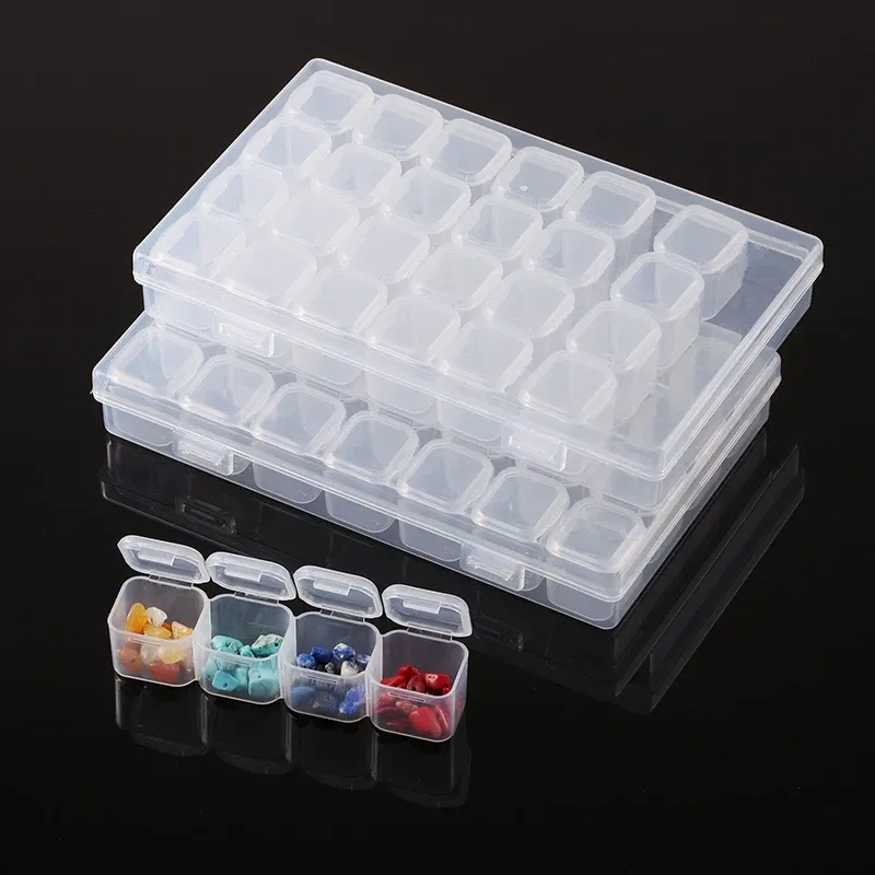 Aufbewahrungsbox Diamantmalerei 28 bis 56 Fächer transparent für Perlen