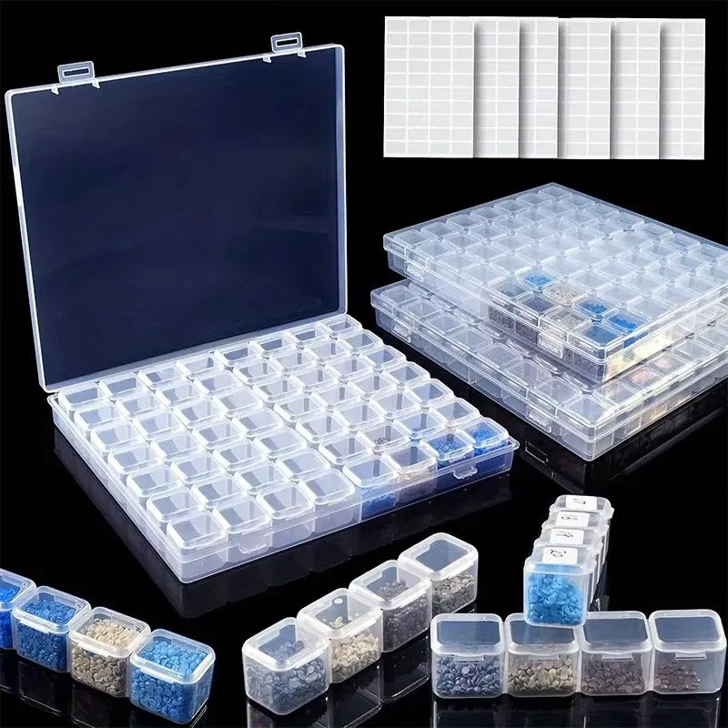 Aufbewahrungsbox Diamantmalerei 28 bis 56 Fächer transparent für Perlen