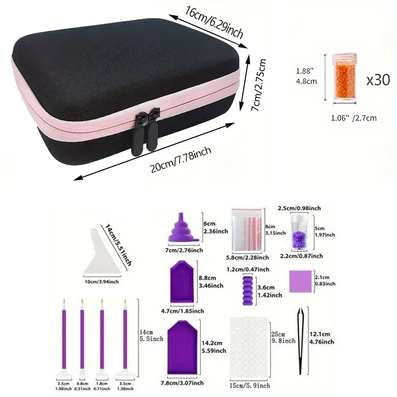 Aufbewahrungsbox Diamantmalerei 60 Flaschen mit Etiketten und Trichter