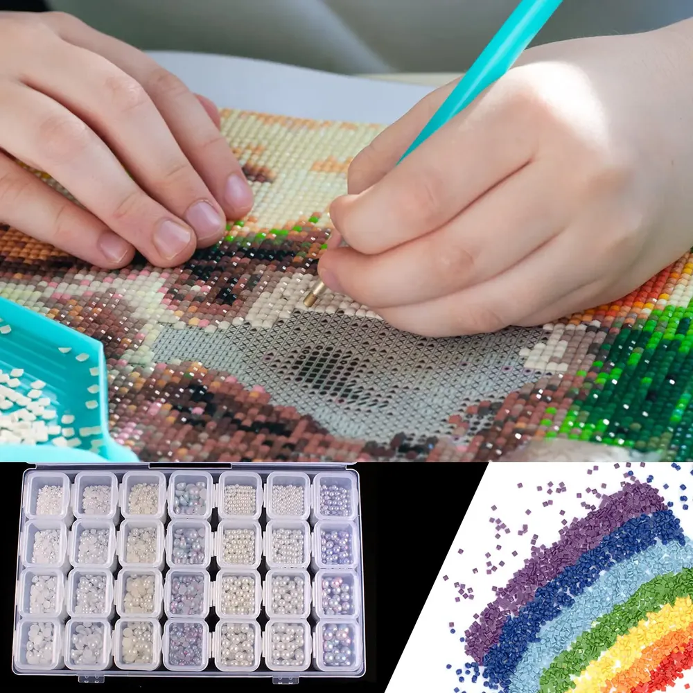 Aufbewahrungsbox Diamantmalerei 64 Fächer für Schmuck und Zubehör