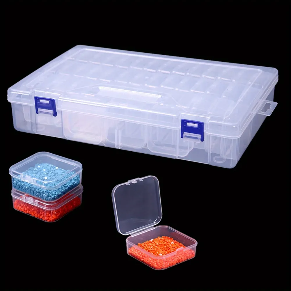 Aufbewahrungskoffer Diamantmalerei 14 bis 45 Fächer Kunststoff transparent