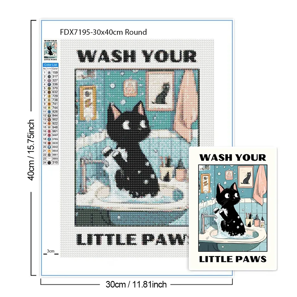 Badezimmer Katze Diamantmalerei Cartoon 20 bis 50 cm