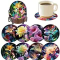 Blumenmuster Diamantmalerei Untersetzer Set mit Halter Holz – 1