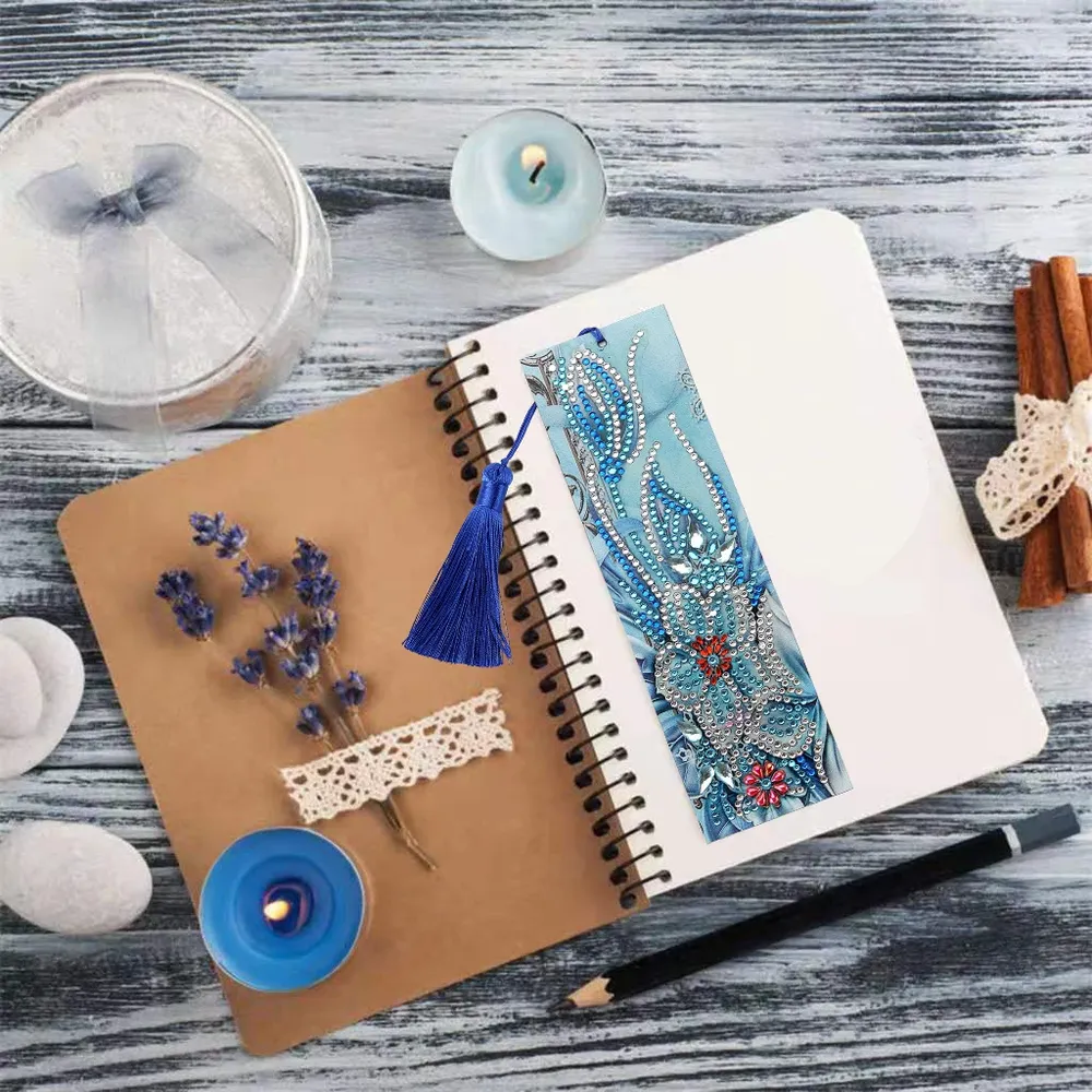 Diamant Malerei Kunstset Lesezeichen Schmetterling Blume mit Quaste