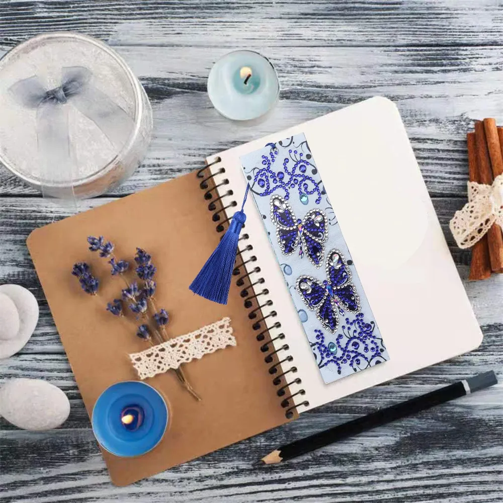 Diamant Malerei Kunstset Lesezeichen Schmetterling Blume mit Quaste