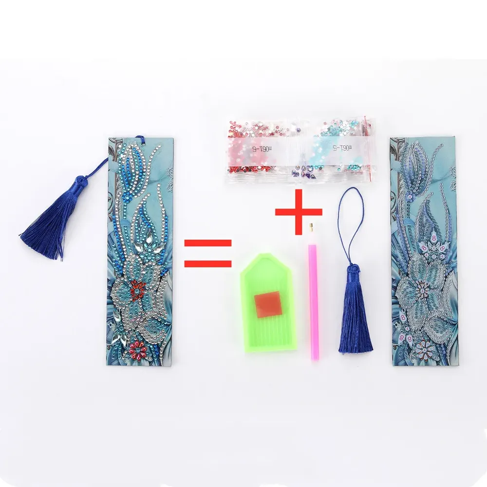 Diamant Malerei Kunstset Lesezeichen Schmetterling Blume mit Quaste