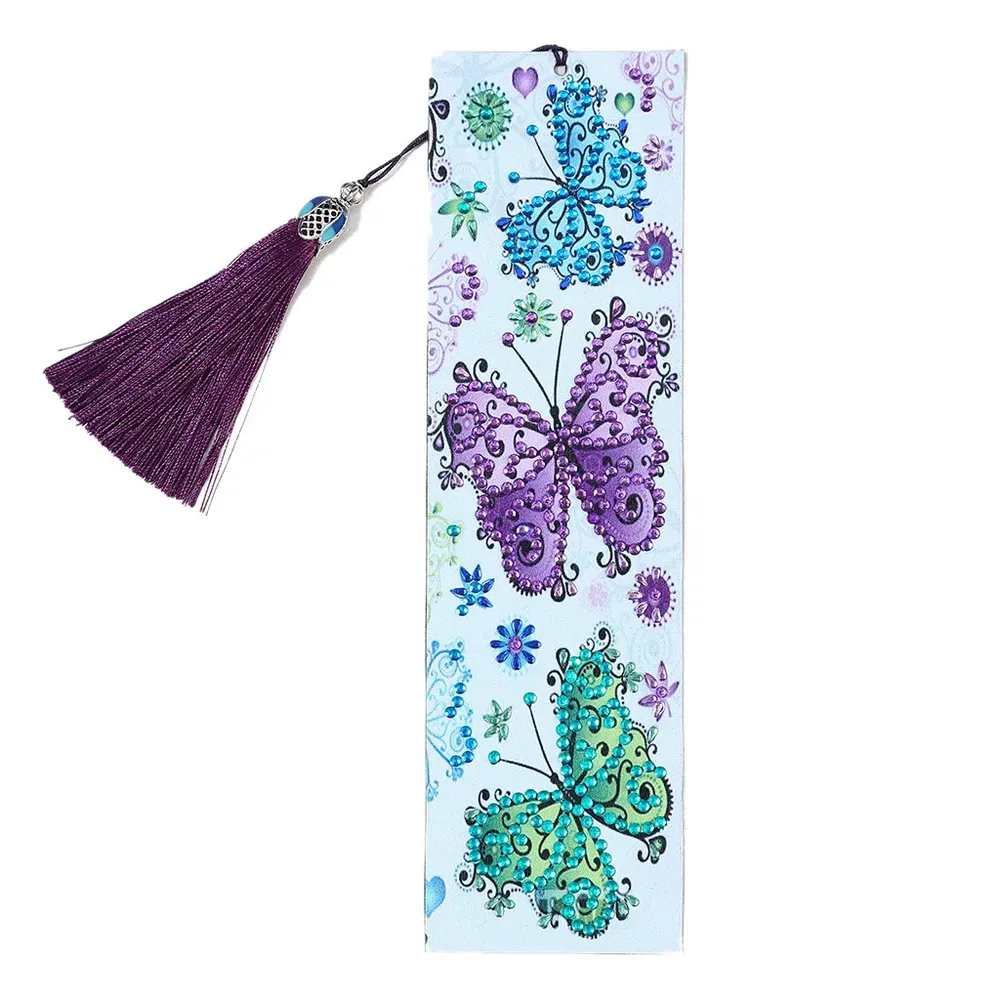 Diamant Malerei Kunstset Lesezeichen Schmetterling Blume mit Quaste