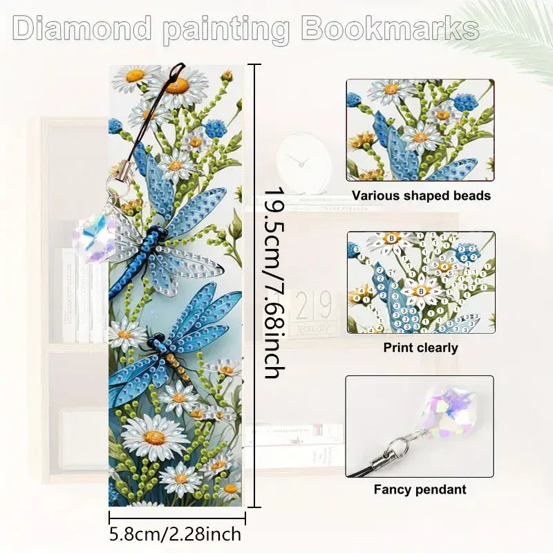Diamant Malerei Lesezeichen Kaffeetasse Tier Blumen mit Kristall Anhänger