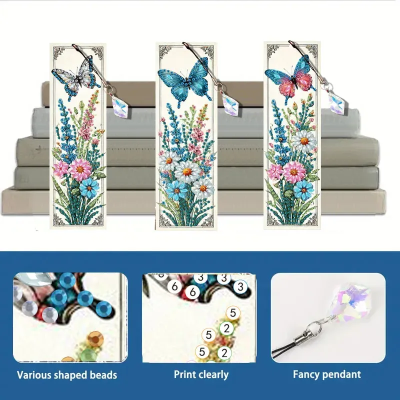 Diamant Malerei Lesezeichen Kaffeetasse Tier Blumen mit Kristall Anhänger