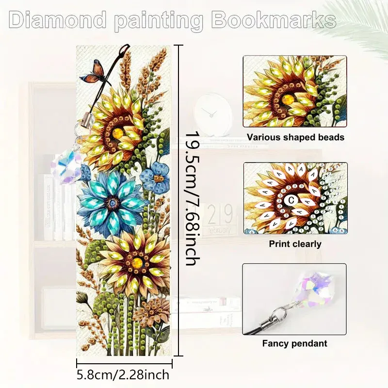 Diamant Malerei Lesezeichen Kaffeetasse Tier Blumen mit Kristall Anhänger